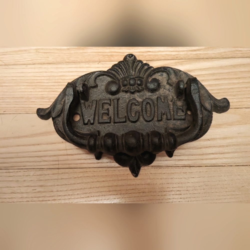 Iron Door Knocker & Welcome Sign